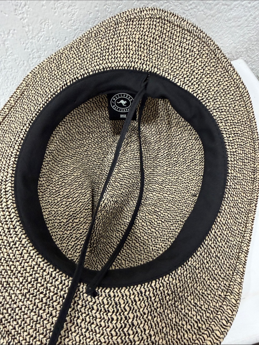Woven Paper Fedora with Black Band - Unisex Sun Hat—inside brim tighten strings - Picture 5 of 8